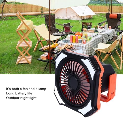Portable Camping Fan with LED Lantern, 10000mAh Rechargeable Battery Powered Tent Fans for Camping Hanging, Ultra Quiet for Picnic, Barbecue, Fishing, Travel, Home (Black Orange) - Image 5