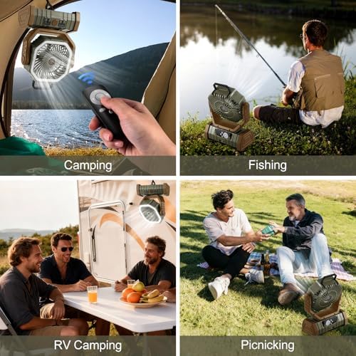 Odoland 30000mAh Camping Fan with LED Lantern, Rechargeable Battery Fan - Image 2
