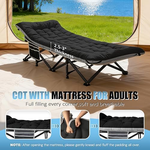 HABUTWAY Camping Cots for Adults, 600lbs Capacity, Folding Camping Cot with Mattress, Sleeping Cots for Adults with Carry Bags for Travel,Beach,Patio,Home Office,Nap Time - Image 3