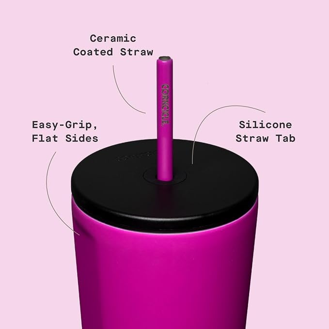 Corkcicle Cold Cup Insulated Tumbler with Straw - Keeps Drinks Cold for 12 Hours - Triple-Insulated Stainless Steel - Leak-Resistant Lid - Summer Drinkware Gift - 24 oz - Berry Punch - Image 4