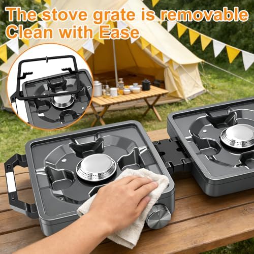 2-Burner Pro Camping Stove,24000 BTU Camp Stove,Foldable Propane Stove Includes Carry Bag,Windscreen Griddle, Portable Stove,Camping Essentials,Suitable For Outdoor Cooking (Gray) - Image 7