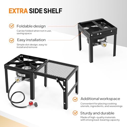 ROVSUN Portable Propane Gas Stove with Foldable Side Rack, Single Burner Camp Stove Cooker for Outdoor Backyard Cooking, Camping, Tailgating, Canning, Turkey Frying & Seafood Boiling, Patent Pending - Image 3