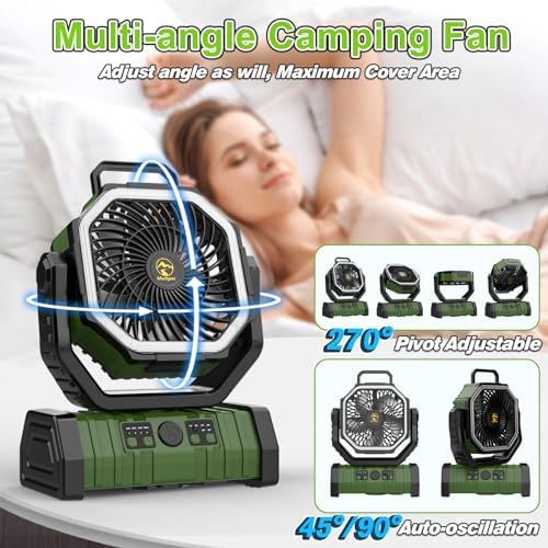 20000mAh Rechargeable Camping Fan with LED Lantern, Battery Powered Fan - Image 6