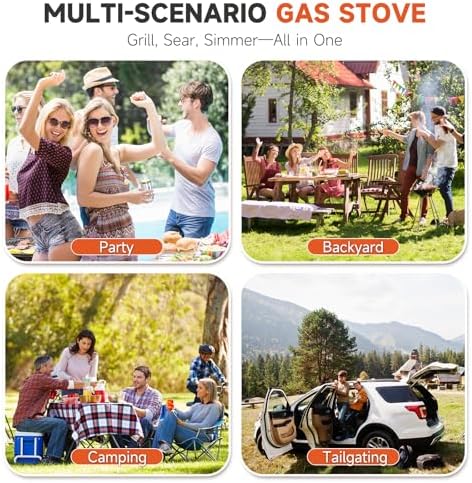 High Pressure Propane Stove, 2 Burner Outdoor Propane Burner with Windscreen ＆ Side Shelves, 150,000 BTU Gas Stove with 0-20 PSI Regulator for Camping, Backyard, Picnic, Outdoor Cooking - Image 6