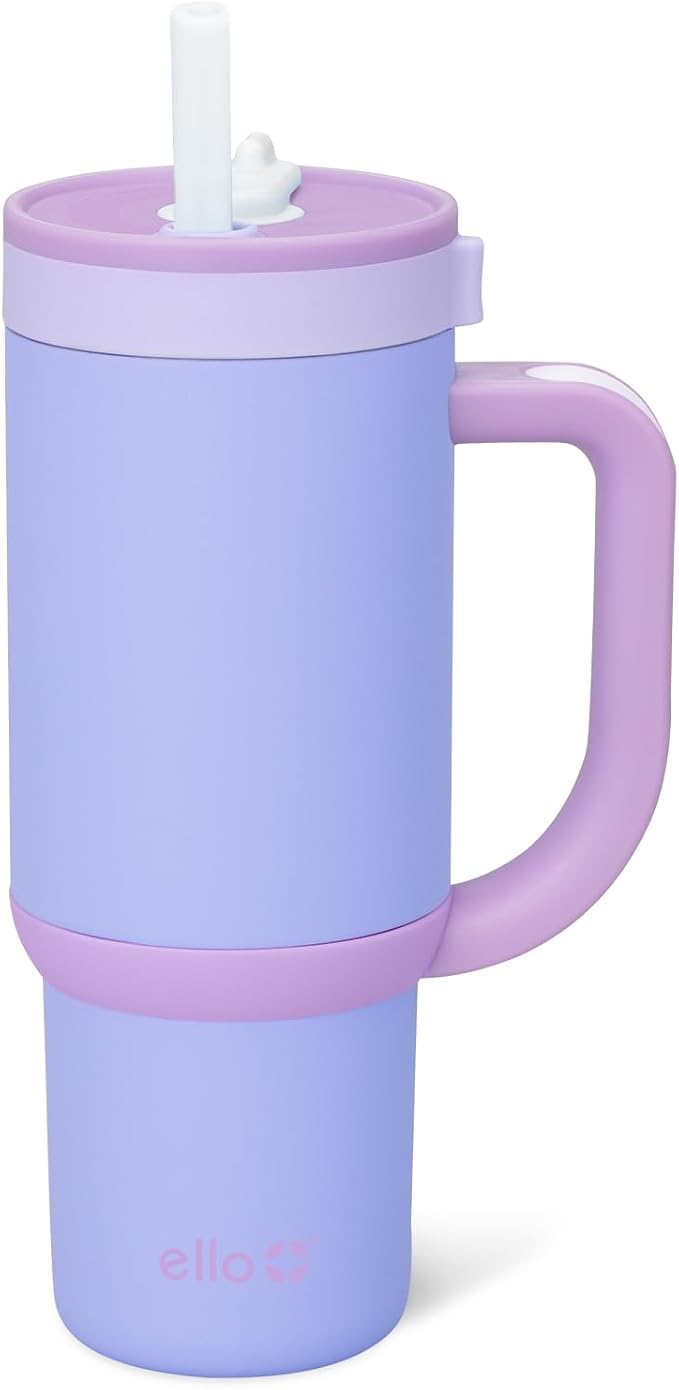 Ello Oasis 18oz Kids Tumbler with Handle & Retracting Straw, 100% Leakproof Reusable Insulated Stainless Steel Cup, Gifts for Teens Girls Boys, Keeps cold for 18 Hours, Cup Holder Friendly, Lavender by Ello
