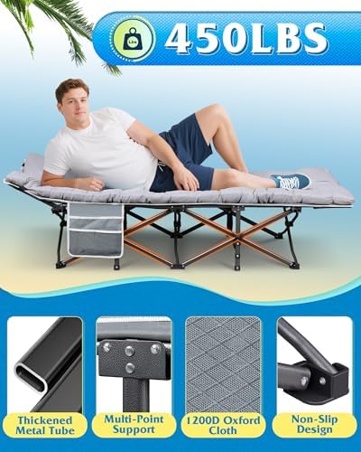 WLIVE 1200D Oxford Camping Cot with Washable Mattress for Adults, Greige - Image 3