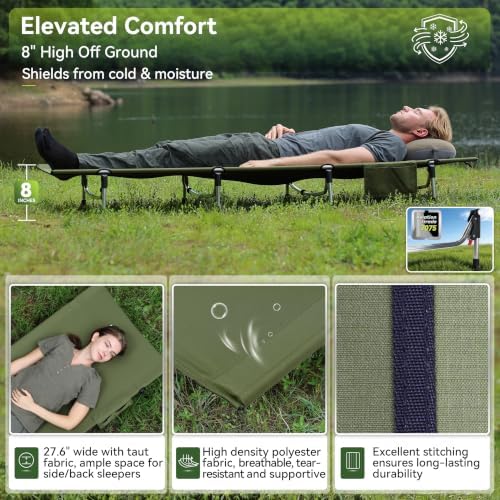 MARCHWAY Lightweight Folding Tent Camping Cot Bed with Lever Lock, Easy Setup Portable Compact for Outdoor Travel, Hunting, Hiking, Motorcycling, Support 330Lbs (Army Green) - Image 5