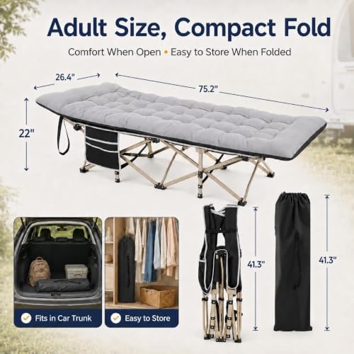 Yaheetech Folding Camping Cot Heavy Duty with Thick Mat & Carry Bag - Image 2