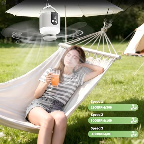 18“ Camping Ceiling Fan with Light & Remote, 15600mAh Battery Operated Tent Fan,Rechargeable Battery Powered Fan,Hangable Camping Fan,Camping Essential - Image 3