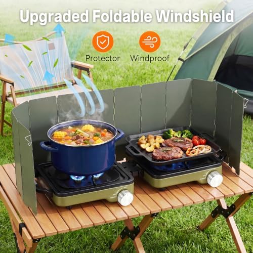 2-Burner Portable Propane Camping Stove with Windshield,Foldable Gas Stove - Image 2