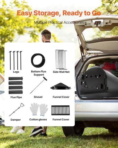 VEVOR 118" Camping Wood Stove, Portable Alloy Steel Tent Stove with 3000in³ Firebox, Outdoor Heating & Cooking Stove with Chimney Pipes & Gloves, Includes 8 Pipes for Efficient Heating - Image 4