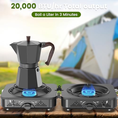 2 Burner Propane Camping Stove, 20000 BTU Foldable Portable Camp Stove with Piezo Ignition & Adjustable Burners, Outdoor Gas Cooker with Carry Bag for Camping, RV, Tailgating & Emergency Use - Image 3