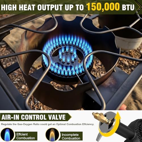 Bestfire 2 Burner Propane Camping Stove with 2 Side Shelves,Safer & Convenient Auto Ignition,150,000 BTU High Pressure,CSA-Certified, 30s Tool-Free Setup, Portable, Estufa De Gas Portatil - Image 3