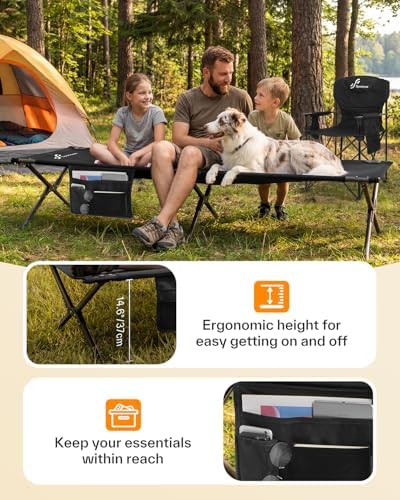 Sportneer Camping Cot: 78.3"x28.7"x14.6" Comfort Cot Bed for Camping Traveling Guest Bed, Sleeping Cots for Adults with Side Pockets & Storage Bag - Ease of Assembly, Support 330 Lbs - Image 6