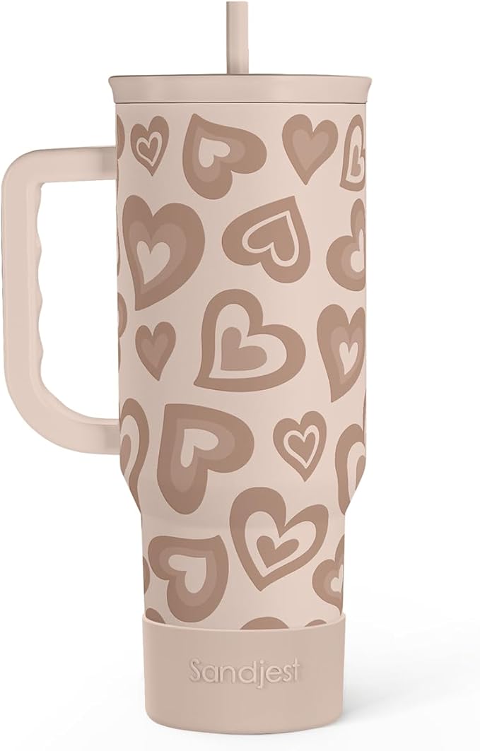 SANDJEST Heart Tumbler with Handle and Straw 40oz – Stainless Sleel Slider Tumbler Travel Coffee Mug for Women - Gift Idea for Birthday Christmas Valentine's Day by SANDJEST