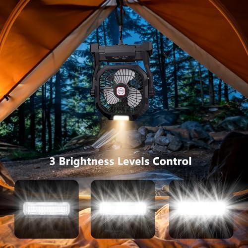 Camping Fan Rechargeable, 20000mAh Battery Powered Portable Fan with LED Lantern,4-Speed, USB C Battery Operated for Camping Travel Bedroom Home Tent Office Beach Desk Fishing Table - Black - Image 3