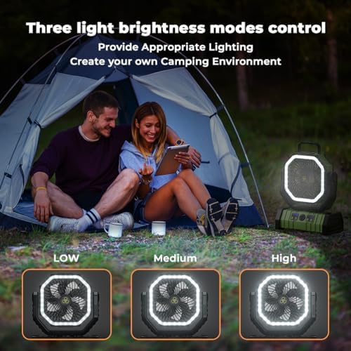 Camping Fan - 20000mAh Battery Powered Fan Rechargeable with LED Lantern - Portable Outdoor Tent Fans with Hanging Hook 4 Speeds Wind Remote Control, Green - Image 5
