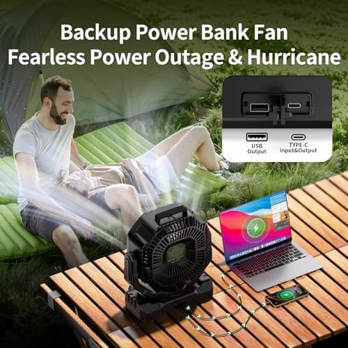 Socool 40000mAh Camping Fan Rechargeable, Battery Operated Portable Outdoor Fan Remote, 136Hrs & 4-Speed Cordless Oscillating, Table Fan with Light & Timer for Tent RV Jobsite Hurricane Power Outage - Image 5