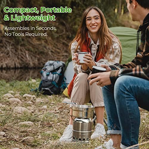 Camping Stove, Ohuhu Camp Stove Wood Burning Stove Stainless Steel Stoves Mini Portable Stove for Camping Picnic BBQ Backpacking Hiking Survival Emergency Cooking Outdoor with Grill Grid Carry Bag - Image 6