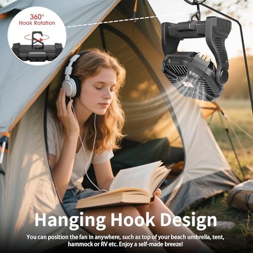 CONBOLA Portable Fan Rechargeable, 25400mAh Cordless Battery Powered Fan with LED Lantern, USB C Battery Operated for Travel Bedroom Home Camping Tent Office Beach Desk Fishing Table - Image 3
