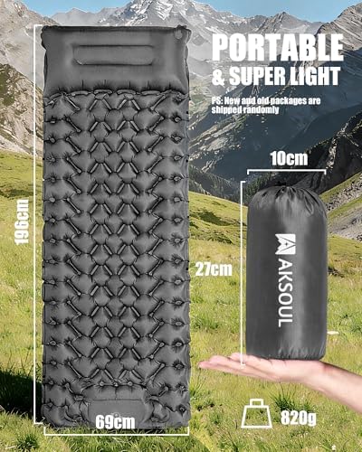 AKSOUL Camping Sleeping Pad Inflatable: Self-Inflating Compact Ultralight Air Mattress Lightweight Pad for Camping Hiking Backpacking Gray - Image 2