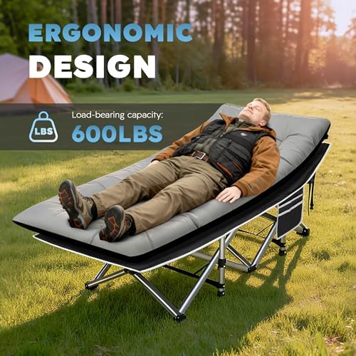 HABUTWAY Camping Cots for Adults, 600lbs Capacity, Folding Camping Cot with Mattress, Sleeping Cots for Adults with Carry Bags for Travel,Beach,Patio,Home Office,Nap Time - Image 3