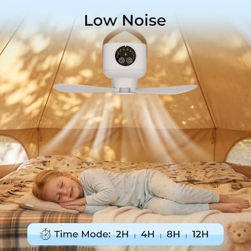Camping Fan with Light & Remote, 7200 mAh Rechargeable Tent Fan with 4 Speeds,3 Light Modes, Detachable Blades and Hook Ceiling Fan for Tents, Beach, RV, Car, Camper & Outdoor - Image 2