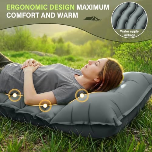 FUN PAC Ultralight Inflatable Ca Camping Sleeping Pad, Ultralight Camping Mat with Pillow Built-in Foot Pump Inflatable Sleeping Pads Compact for Camping Backpacking Hiking Traveling - Gray - Image 3