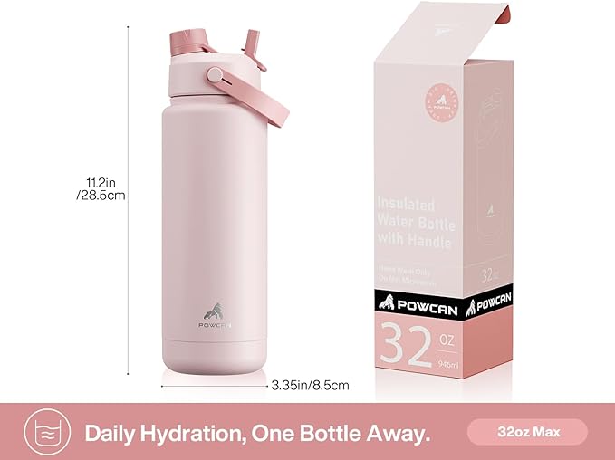 POWCAN 32 oz Insulated Water Bottle with 2-in-1 Straw and Spout Lid, Keep Cold 24H, Leak-Proof, BPA-Free, Double Wall Stainless Steel Water Bottle for Sports, Gym, Travel and School (Ombra Butterfly) - Image 6
