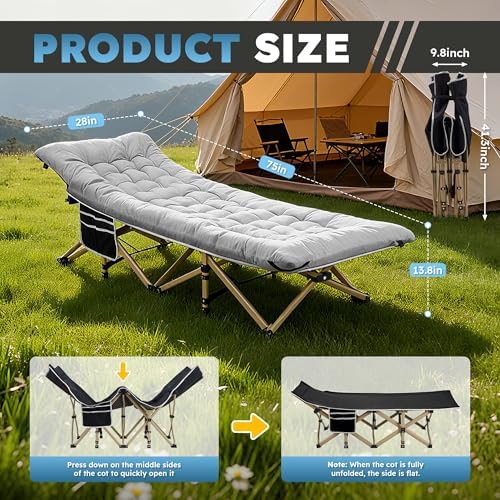 HABUTWAY Camping Cots for Adults, 600lbs Capacity, Folding Camping Cot with Mattress, Sleeping Cots for Adults with Carry Bags for Travel,Beach,Patio,Home Office,Nap Time - Image 6