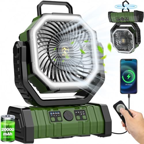 20000mAh Rechargeable Camping Fan with LED Lantern, Battery Powered Fan by Multper