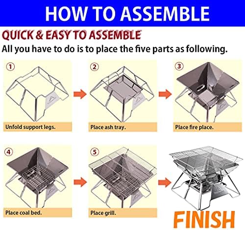 CAMPINGMOON Portable Campfire BBQ Grill 14 Inch Stainless Steel Folding Fire Pit Wood Burning Adjustable Height Outdoor Cooking RV Camping Carry Bag MT-2 - Image 5