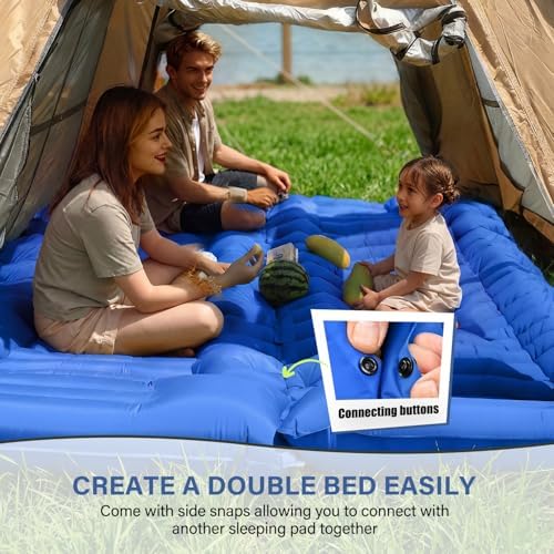 FUN PAC Camping Sleeping Pad with Pillow Built-in Foot Pump Inflatable Sleeping Mat Compact for Camping Backpacking Hiking Traveling - Blue - Image 4
