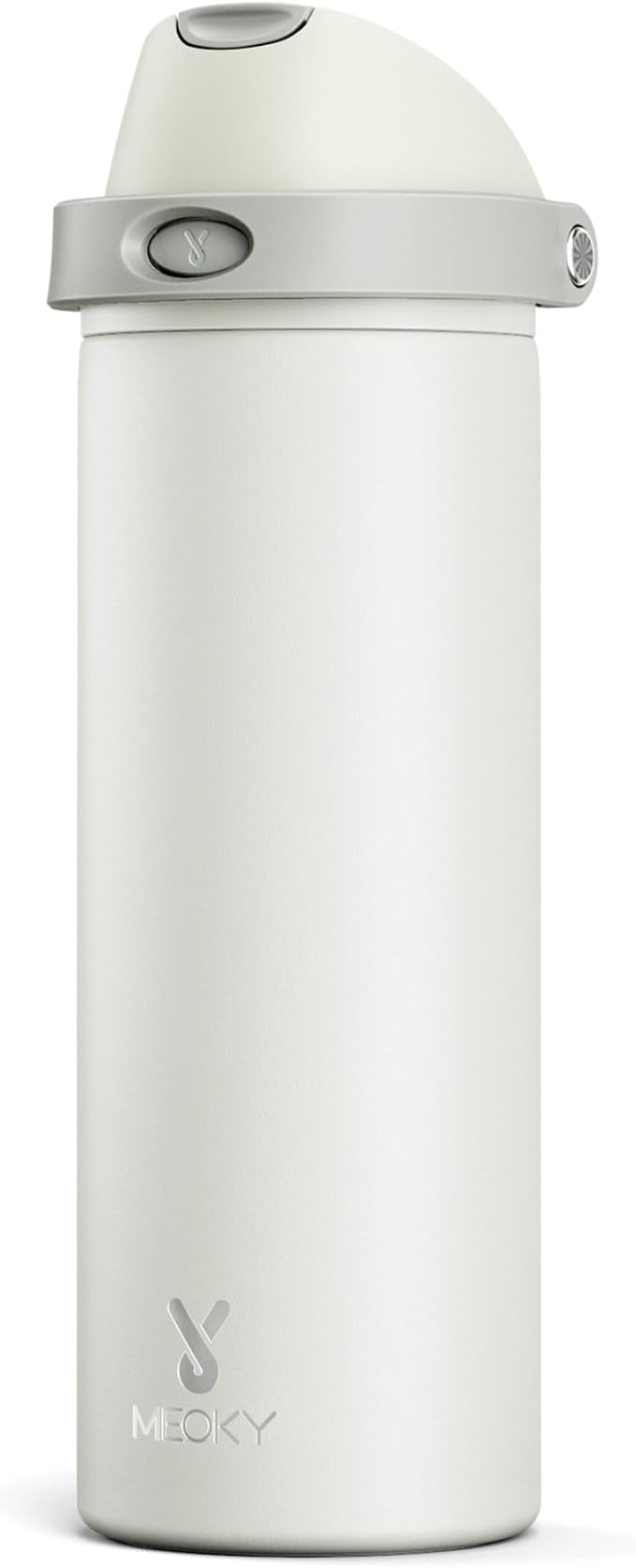 24 oz Insulated Water Bottle with Straw: Meoky Stainless Steel Metal Water Bottle with 2-in-1 Lid - Leak Proof, Cold for 24 Hours, Protective Silicone Base, BPA-Free for Sports Travel Car, Ivory by MEOKY