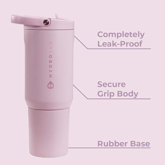 HydroJug Sport - Stainless Steel Tumbler with Straw, Vacuum Insulated, 20oz Leakproof Water Bottle, Ergonomic Design, Reusable, Dishwasher Safe, Rubber Base, Durable for Gym or Outdoors, Sweet Pea - Image 3
