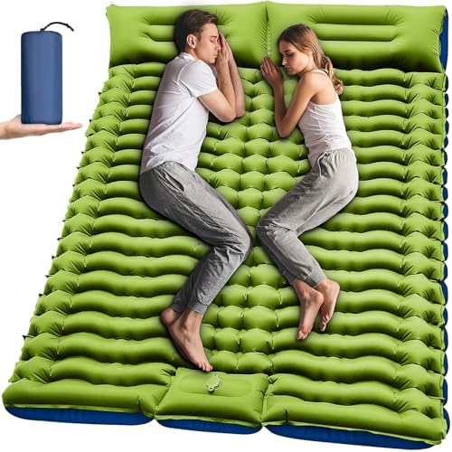 Yuzonc Double Sleeping Pad - Self Inflating 4" Extra-Thick for 2 Person with Pillow Built-in Foot Pump Inflatable Sleeping Mat for Backpacking, Hiking, Traveling, Tent, Portable Camping Mat by Yuzonc