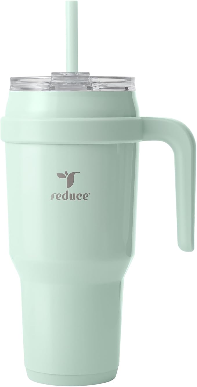 REDUCE Cold1 40 oz Tumbler with Handle - Vacuum Insulated Stainless Steel Water Bottle for Home, Office or Car, Reusable Mug with Straw or Leakproof Flip Lid, Keeps Drinks Cold All Day-Gloss Sea Glass by Reduce