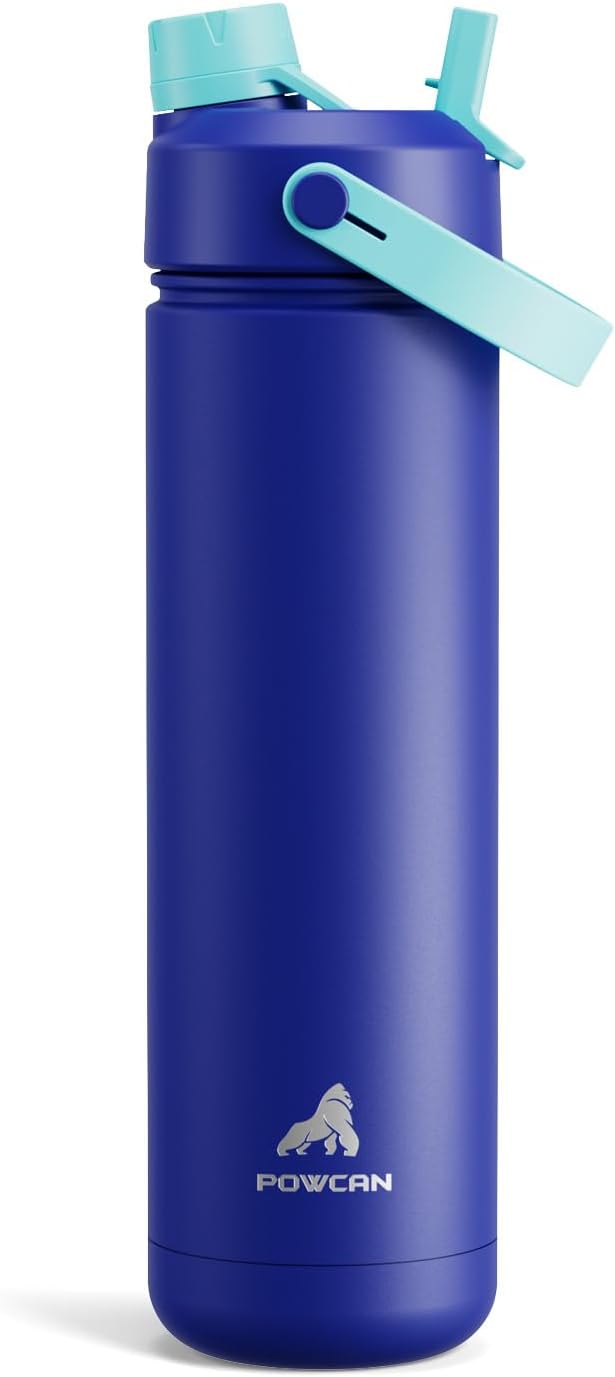 POWCAN 26 oz Insulated Water Bottle with 2-in-1 Straw and Spout Lid, Keep Cold 24H, Leak-Proof, Fits in Car Cup Holder, Stainless Steel Water Bottle for Sports, Travel, Gym, and School (Coastline) by POWCAN