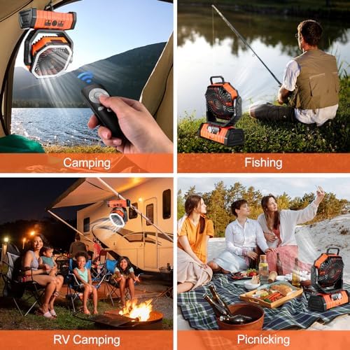 Odoland 30000mAh Camping Fan with LED Lantern, Rechargeable Battery Fan - Image 2