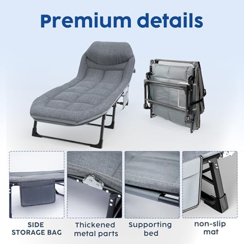 Adjustable Folding Camping Cot with Mattress(L''80in) - Image 6