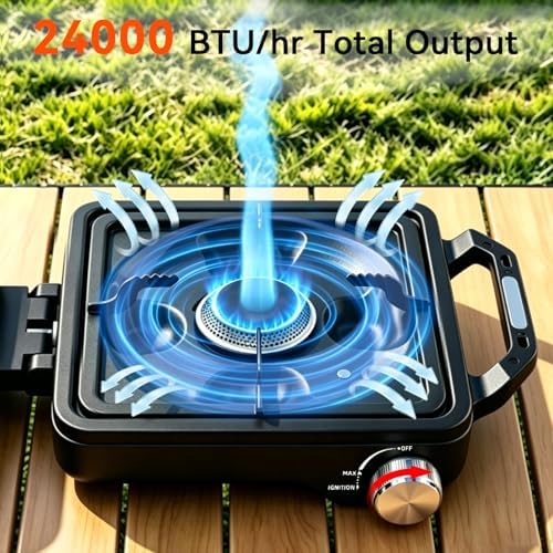2 Burner Folding Camping Stove, 24000 BTU Propane Camp Stove with Windshield, Adjustable Burners Gas Stove with Frying Pan, Coffee Stand, Carry Bag for Camping, RV, Tailgating, Outdoor Picnic, Black - Image 3