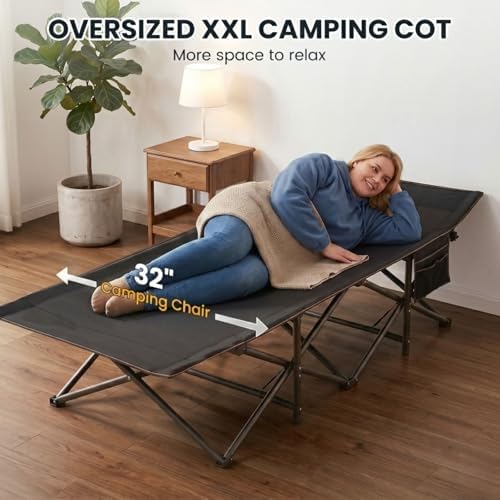LILYPELLE Oversized XXL Folding Camping Cot, 32" Heavy Duty Sleeping Cots - Image 2