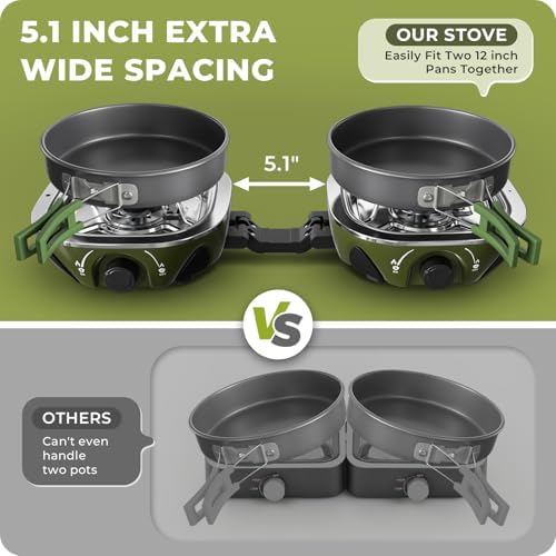 20000 BTU Propane Camping Stove with Cookware Set & Carry Bag Olive - Image 4