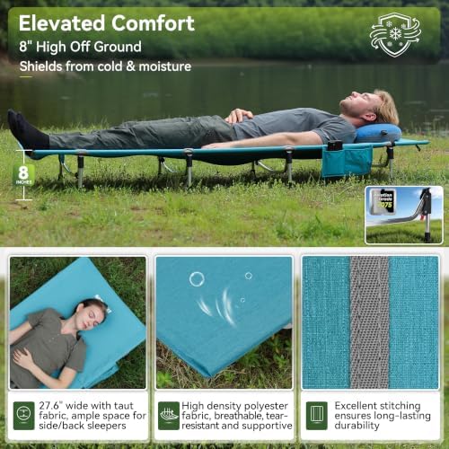 MARCHWAY Lightweight Folding Tent Camping Cot Bed with Lever Lock, Easy Setup Portable Compact for Outdoor Travel, Hunting, Hiking, Motorcycling, Support 330Lbs (Blue) - Image 5