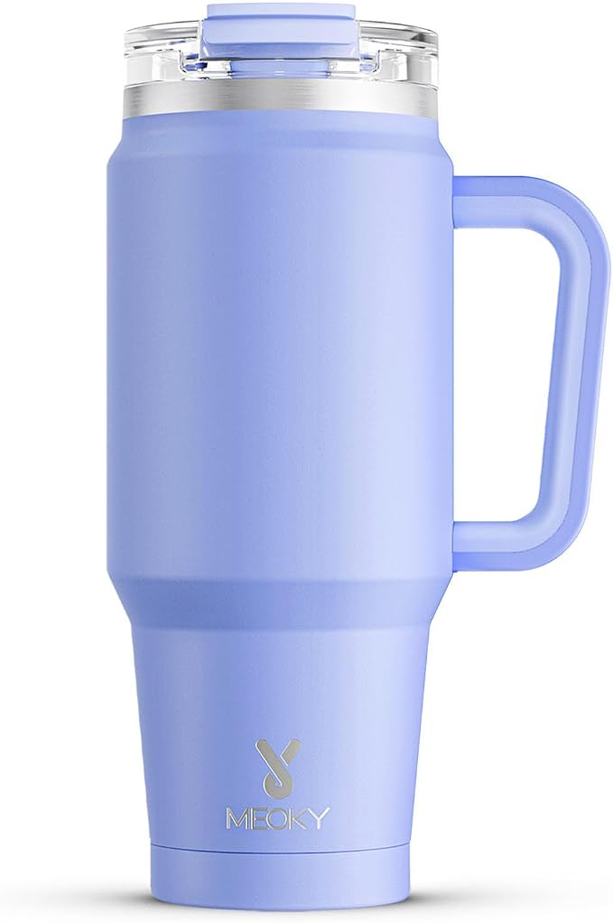 Meoky 32 oz Tumbler with Handle, Insulated Tumbler with Lid and Straw, Stainless Steel Travel Mug, Keeps Cold for 24 Hours, 100% Leak Proof, Fits in Car Cup Holder (Lilac) by MEOKY