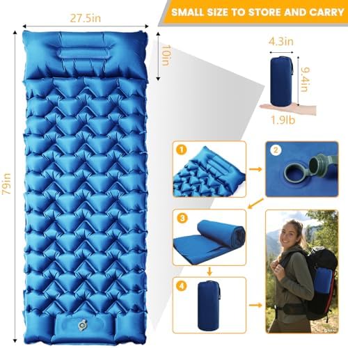 Sleeping Pad, Compact Sleeping Pad for Camping with Pillow Built-in Foot Pump, Inflatable Sleeping Mat for Travel Backpacking Hiking Sleeping Bag Tent, Outdoor Adventure Camp Gear | Inflatable Sleeping Mat for Travel, Backpacking, Hiking, Sleeping Bag,... - Image 5
