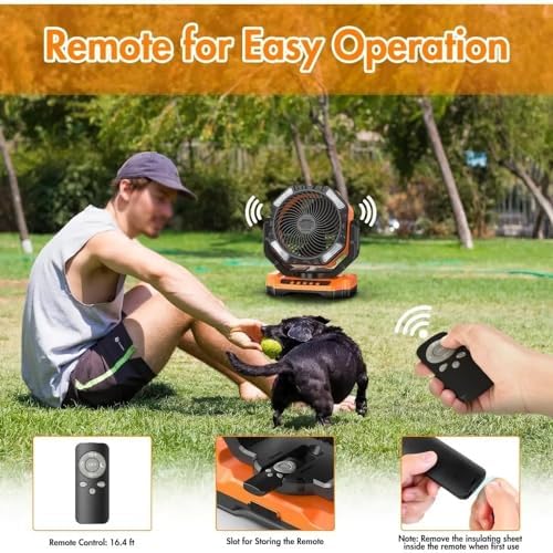 Camping Fan with LED Lantern, 40000mAh Rechargeable Battery Operated Outdoor Tent Fan with Light & Hanging Hook, 4 Speeds, Personal USB Desk Fan for Camping, Power Outage(Orange) - Image 3