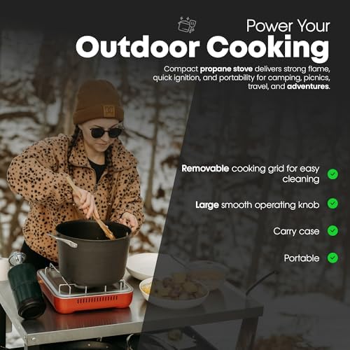 GasOne Single Propane Burner Camp Stove – 10,000BTU Portable Stove Propane Grill with Removable Cooking Grid – Large Easy to Use Knob – Carry Case Included - Image 5