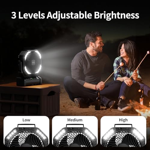 Socool Camping Fan with Light, 20000mAh Rechargeable Battery Fan with Remote, 112Hrs & 8 Speeds, Digital Display, Timer, Auto Oscillation, 270° Pivot & Hook for Outdoor Tent, Hurricane, Power Outage - Image 6