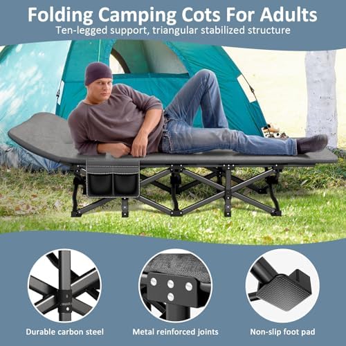 Mopaicot Camping Cot, Folding Cot Bed for Adults with Mattress and Pillow - Image 6